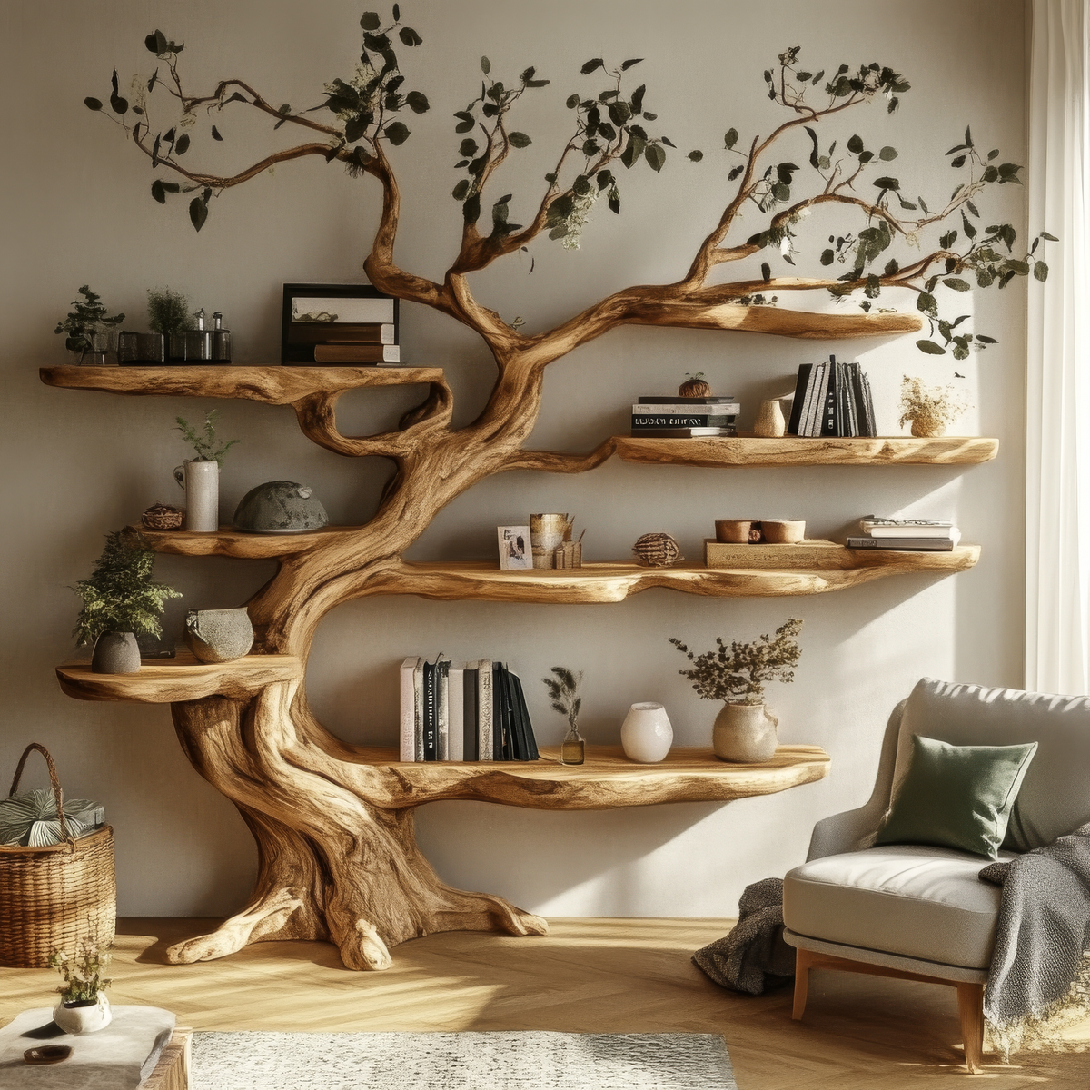 Tree Shelf Support Tree Bookshelf Collection – Custom Natural Wood Tree Shelves | Timberustic