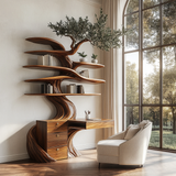 Arborell Organic Modern Tree Bookshelf with Drawers - Timberustic Tree Bookshelf