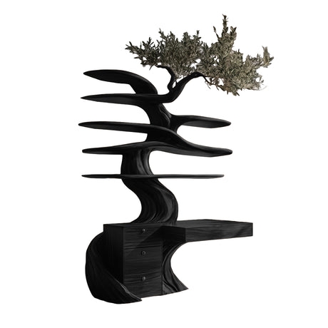 Arborell Organic Modern Tree Bookshelf with Drawers Black - Timberustic Tree Bookshelf