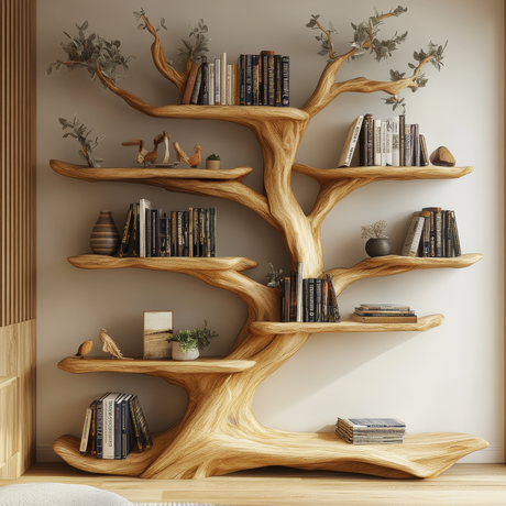 Arborelle Sculpted Solid Wood Tree Bookshelf - Timberustic Tree Bookshelf