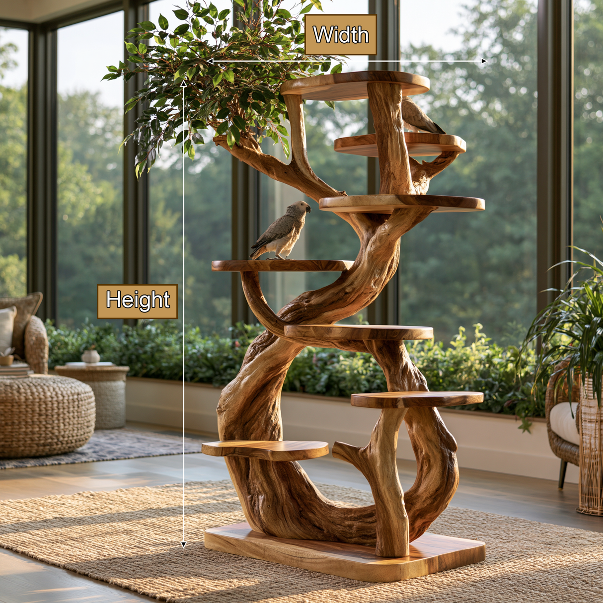 Arborellis Handcrafted Tree Branch Parrot Stand SPA935668 - Timberustic Tree Branch Parrot Stand