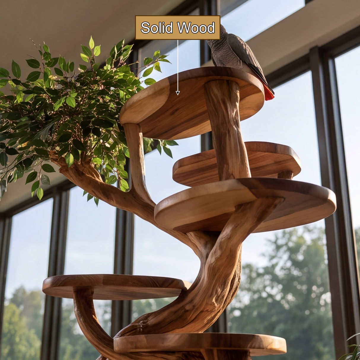 Arborellis Handcrafted Tree Branch Parrot Stand SPA935668 - Timberustic Tree Branch Parrot Stand