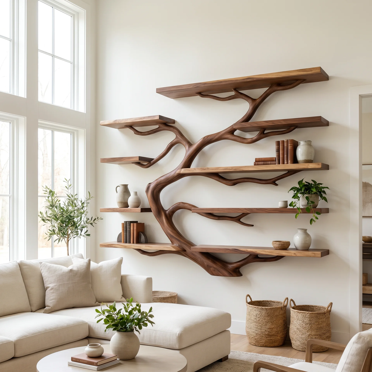 Arboren Handcrafted Solid Wood Floating Tree Bookshelf