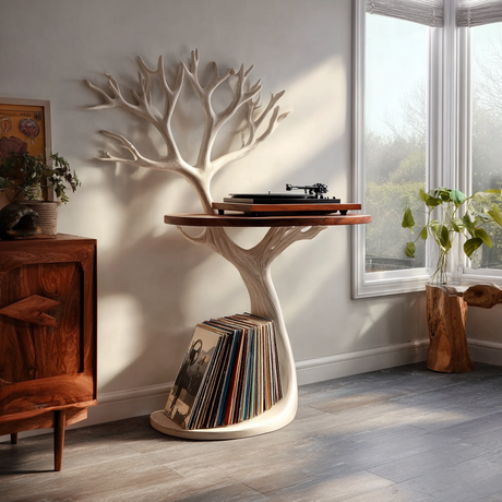 Arboren Handcrafted Solid Wood Tree Record Player Stand SPA902779 - Timberustic Record Player Stand With Storage