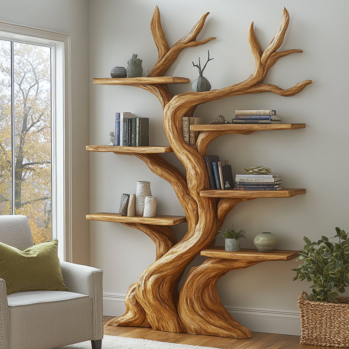 Arboreth Sculpted Solid Wood Tree Bookshelf - Timberustic Tree Bookshelf