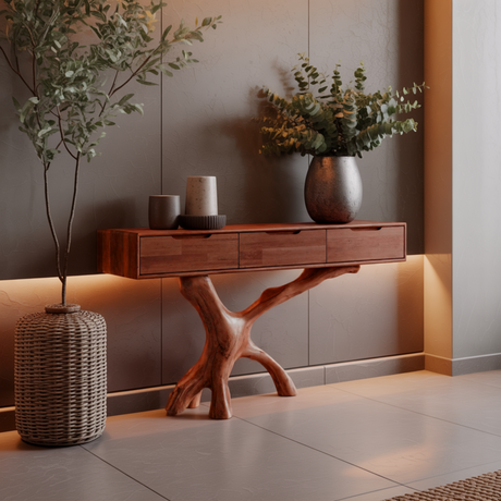 Arboris Branch-Leg Console Table with Modern Drawer Top