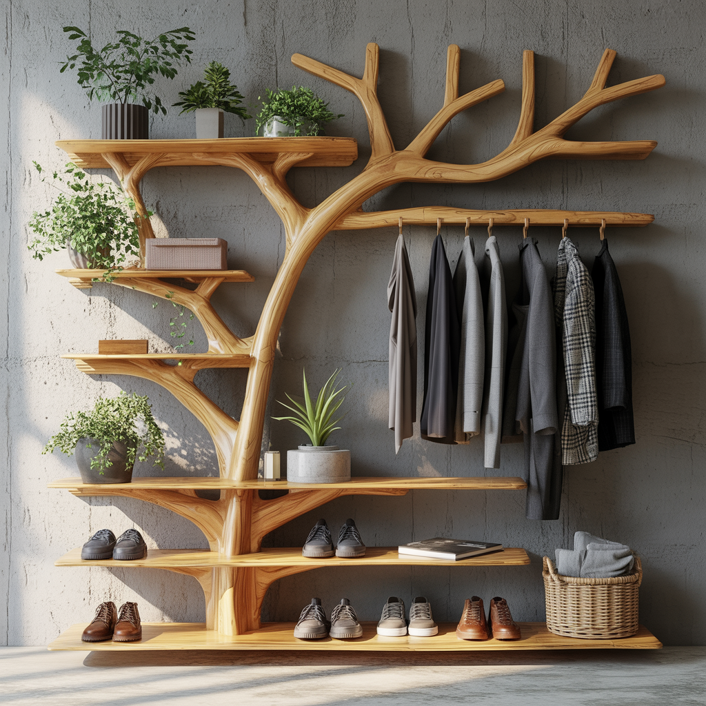 Arboris Flow Tree-Shaped Solid Wood Entryway Organizer - Timberustic Entryway Organizer