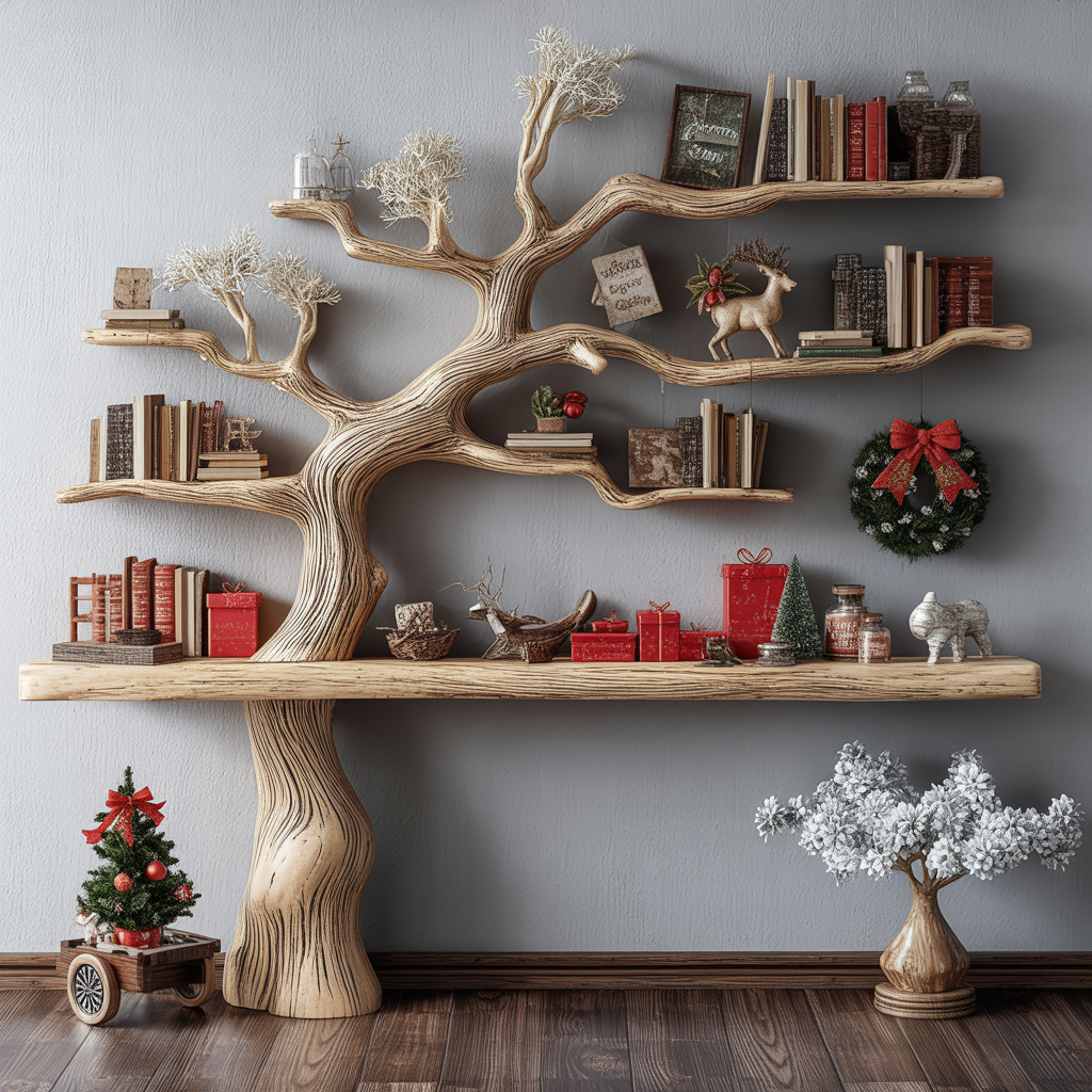 Wooden Tree Bookshelf – Lightwood Organic Modern Wall Shelf | Timberustic
