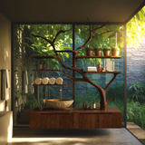 Arboris Organic Handcrafted Solid Wood Floating Bathroom Vanity with Branch Tree Shelves