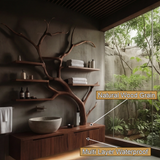 Arboris Organic Handcrafted Solid Wood Floating Bathroom Vanity with Branch Tree Shelves - Timberustic Floating Bathroom Vanity With Drawers