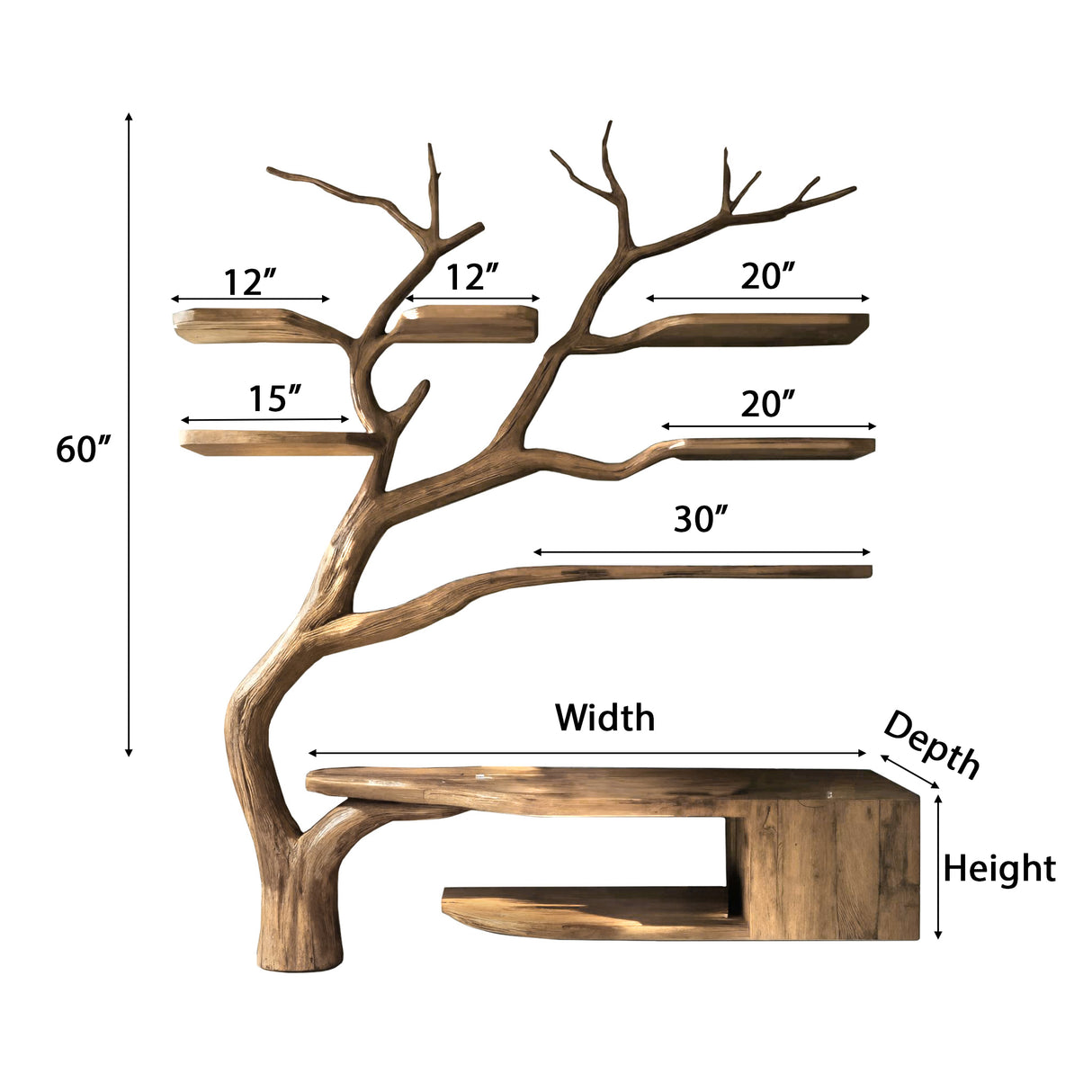 Arboris Organic Modern Solid Wood Bathroom Vanity with Tree Branch Shelfs