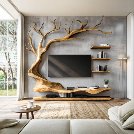 Arboris Tree Branch Live Edge Solid Wood TV Console - Timberustic TV Console with Tree Shelf