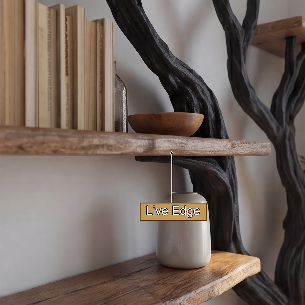 Arboris Vein Live Edge Solid Wood Tree Bookshelf - Timberustic Tree Bookshelf