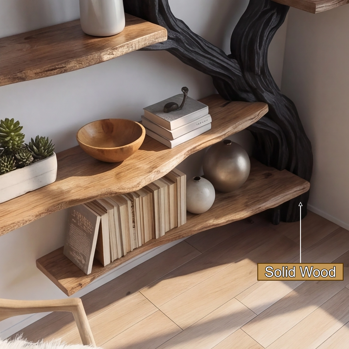 Arboris Vein Live Edge Solid Wood Tree Bookshelf - Timberustic Tree Bookshelf