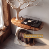Arborveil Sculpted Solid Wood Record Player Stand - Timberustic Record Player Stand With Storage