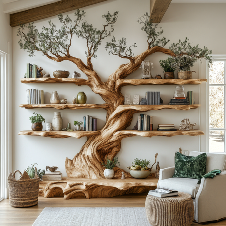 Arborwyn Live Edge Solid Wood Tree Bookshelf - Timberustic Tree Bookshelf