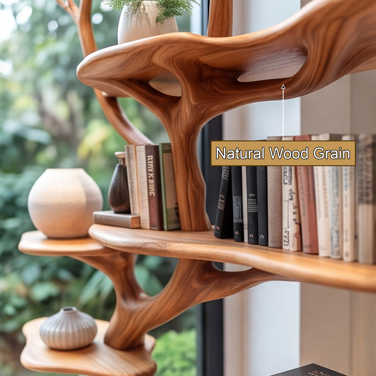 Arboryx Handcrafted Sculpted Solid Wood Tree Bookshelf with Drawers SPA263467