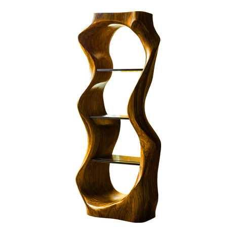 Ardello Sculpted Solid Wood Wine Display Shelf Teak - Timberustic Wine Display Shelf