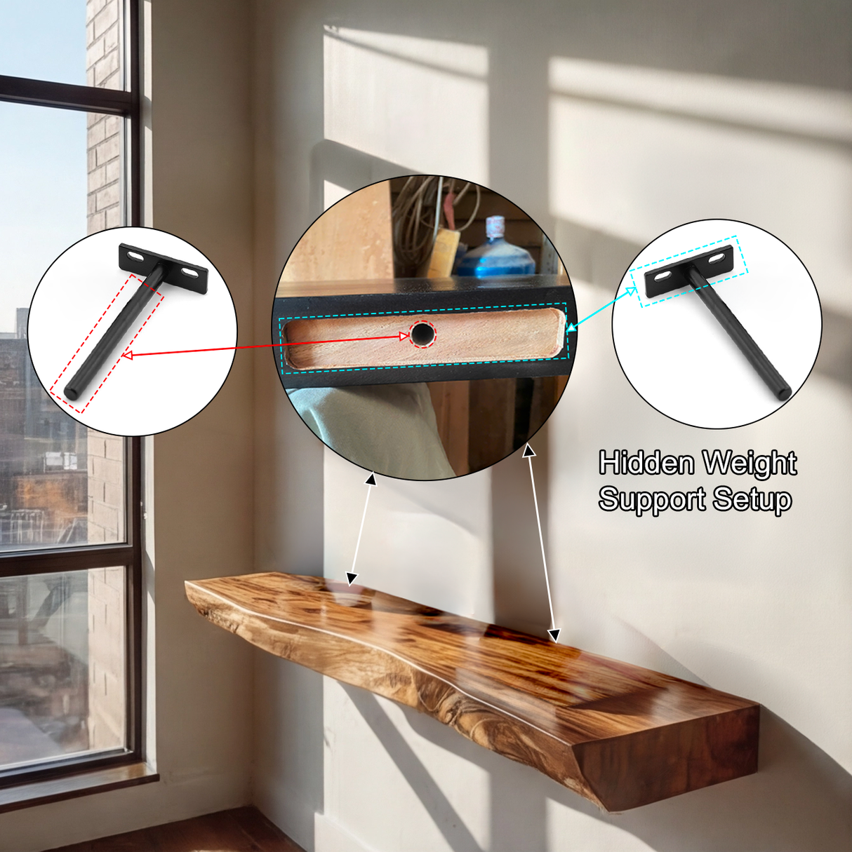 Arden Live Edge Solid Wood Floating Shelf SPA253345 - Timberustic Floating Shelf