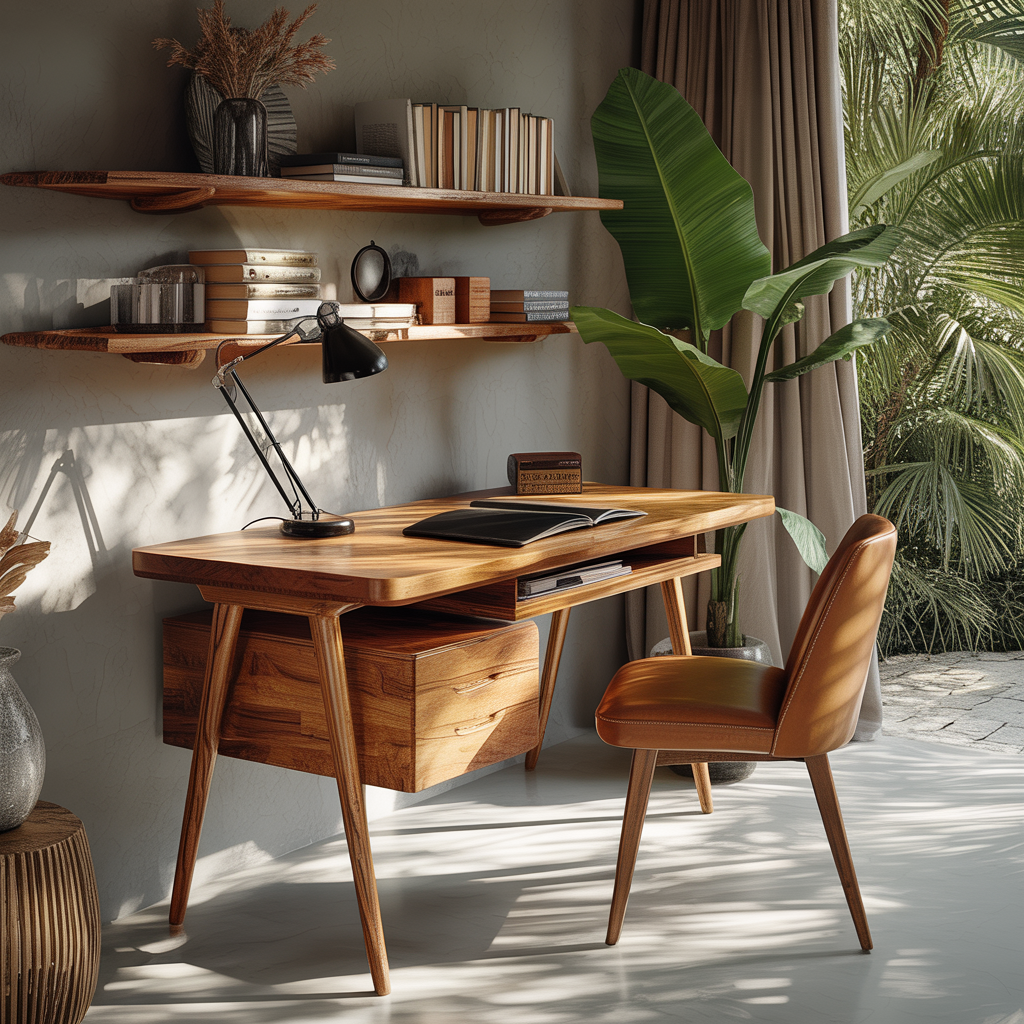 Arden Mid-Century Handcrafted Solid Wood Desk with Drawers