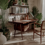 Arden Mid-Century Handcrafted Solid Wood Desk with Drawers