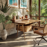 Arden Mid-Century Handcrafted Solid Wood Desk with Drawers