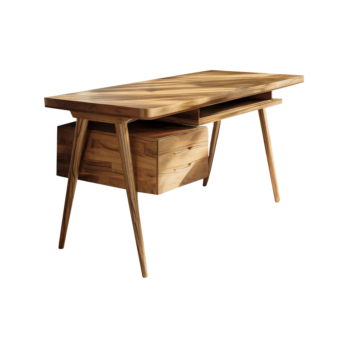 Arden Mid-Century Handcrafted Solid Wood Desk with Drawers