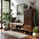 Ardena Solid Wood Entryway Bench with Storage and Tall Cabinet - Timberustic Entryway Bench with Storage