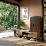 Ardena Solid Wood Entryway Bench with Storage and Tall Cabinet - Timberustic Entryway Bench with Storage