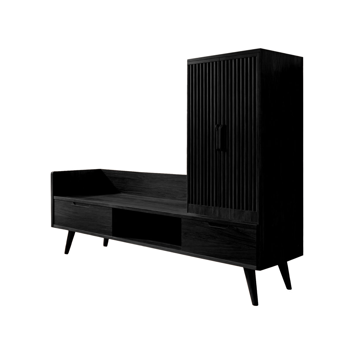 Ardena Solid Wood Entryway Bench with Storage and Tall Cabinet Black - Timberustic Entryway Bench with Storage