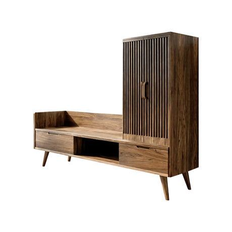 Ardena Solid Wood Entryway Bench with Storage and Tall Cabinet Natural Oak - Timberustic Entryway Bench with Storage