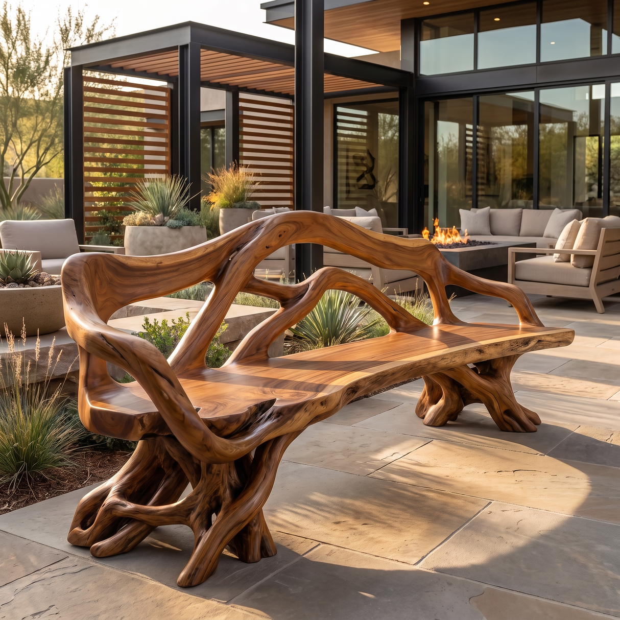 Ardencrest Sculpted Solid Wood Outdoor Bench Brown - Timberustic Bench