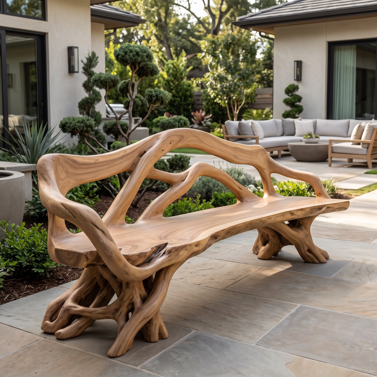 Ardencrest Sculpted Solid Wood Outdoor Bench Natural Oak - Timberustic Bench