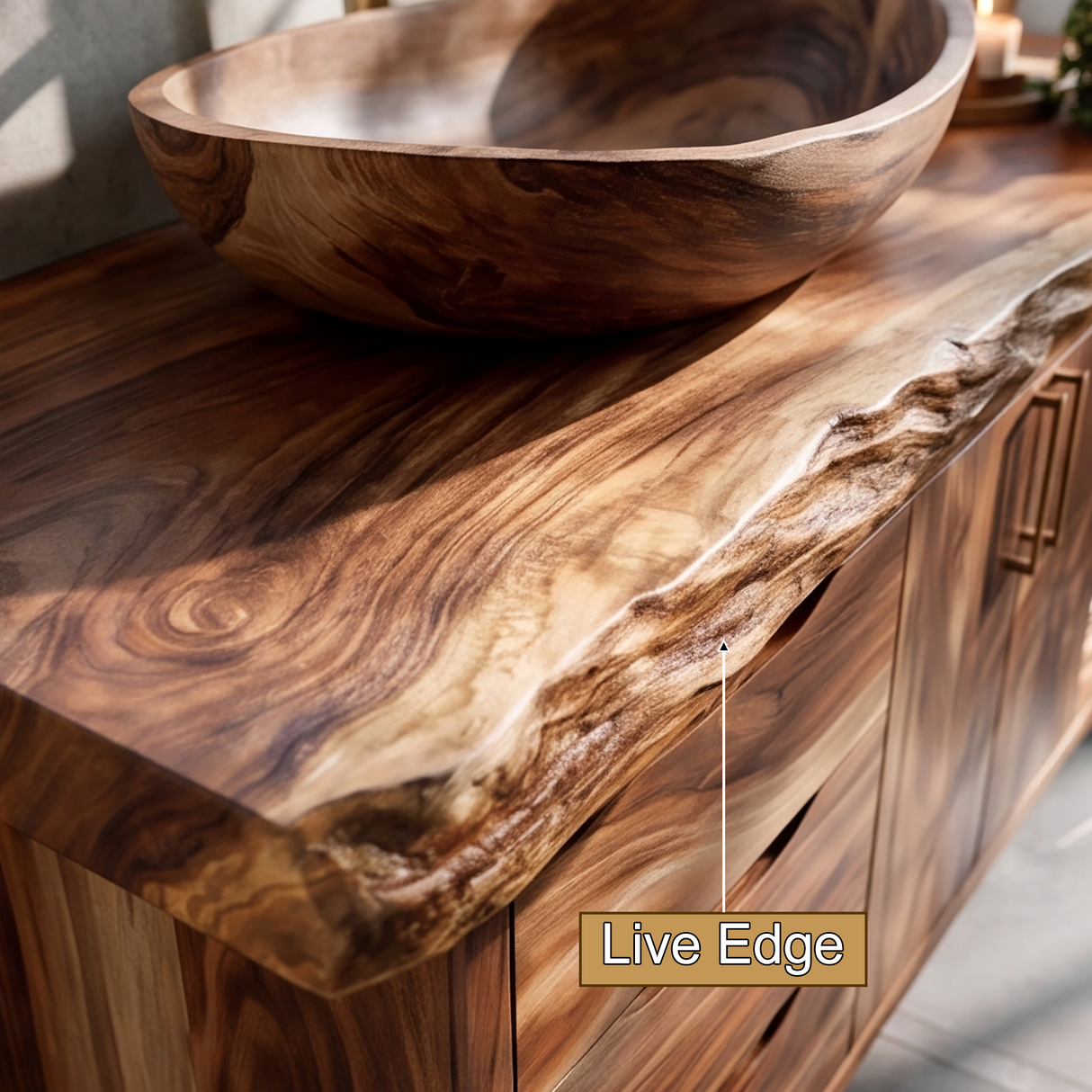 Ardenoak Live Edge Solid Wood Freestanding Bathroom Vanity with Drawers