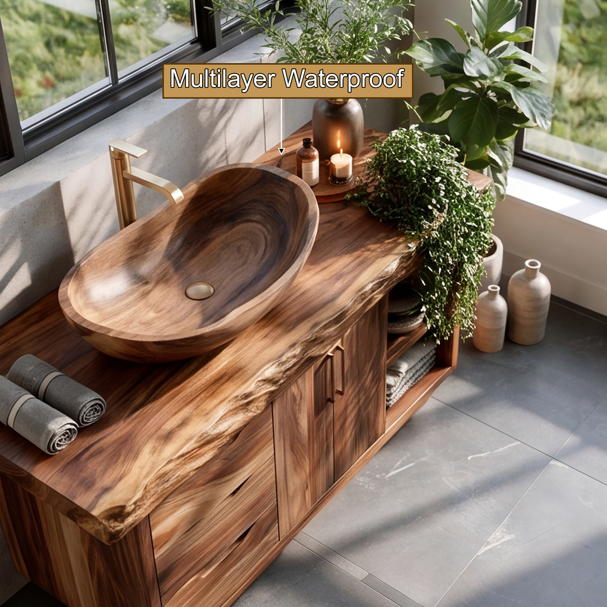 Ardenoak Live Edge Solid Wood Freestanding Bathroom Vanity with Drawers
