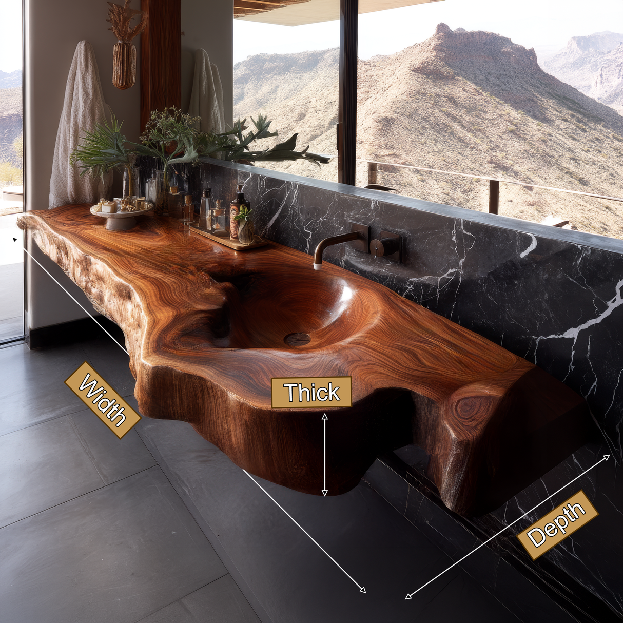 Ardento Sculpted Live Edge Solid Wood Floating Bathroom Vanity with Integrated Sink SPA353452 - Timberustic Floating Bathroom Vanity with Integrated Sink