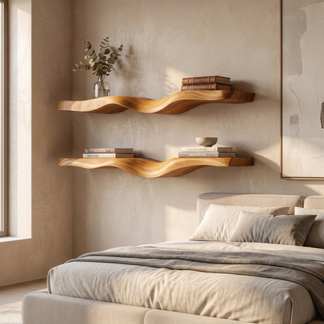 Ardessa Sculpted Solid Wood Floating Shelf SPA359392 Teak - Timberustic Floating Shelf