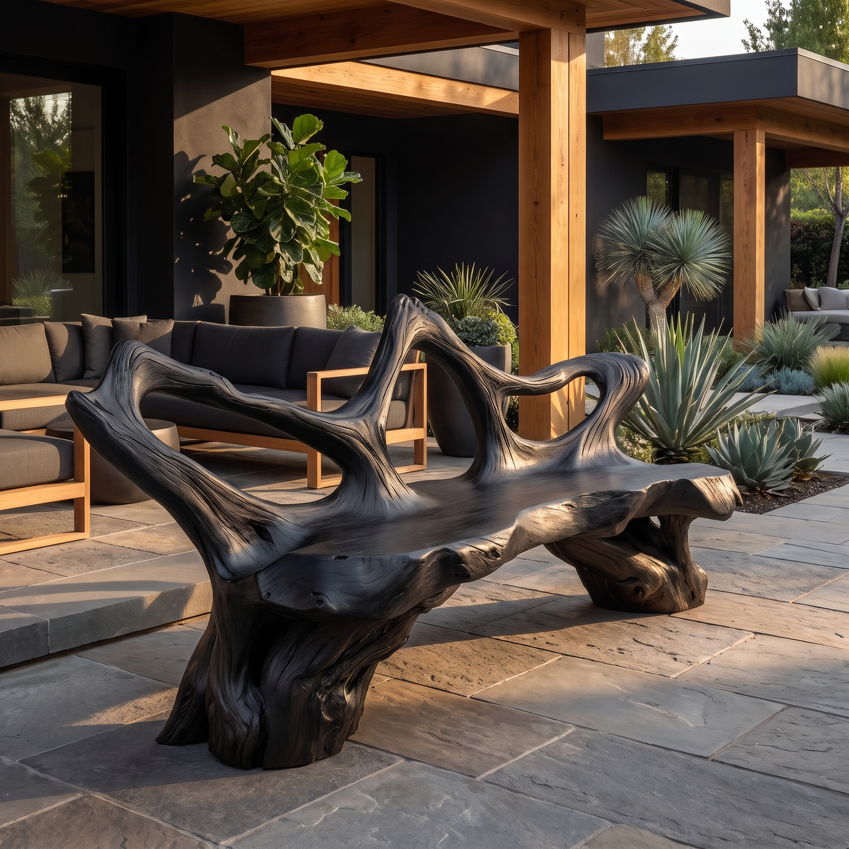 Ardovale Sculpted Solid Wood Outdoor Bench Black - Timberustic Bench