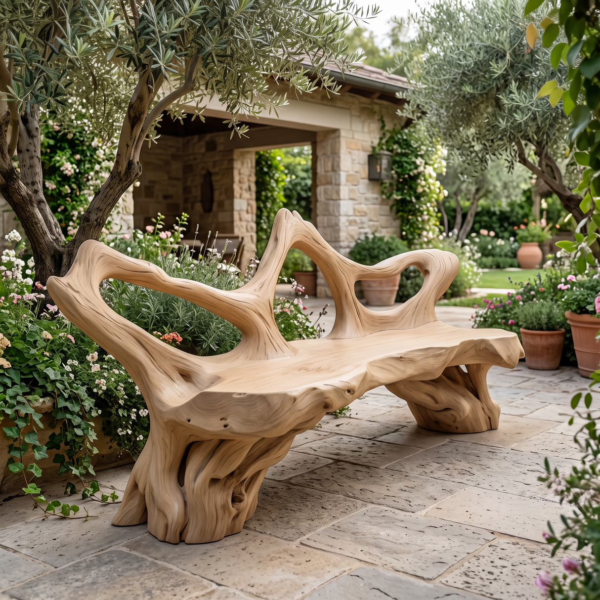 Ardovale Sculpted Solid Wood Outdoor Bench Natural Oak - Timberustic Bench