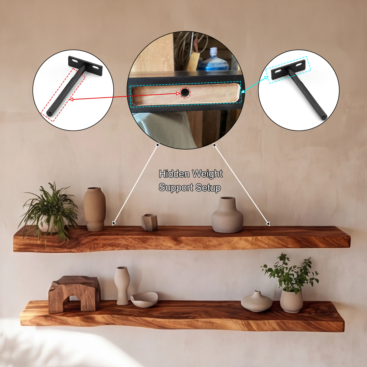 Arliven Live Edge Solid Wood Floating Shelf SPA383961 - Timberustic Floating Shelf
