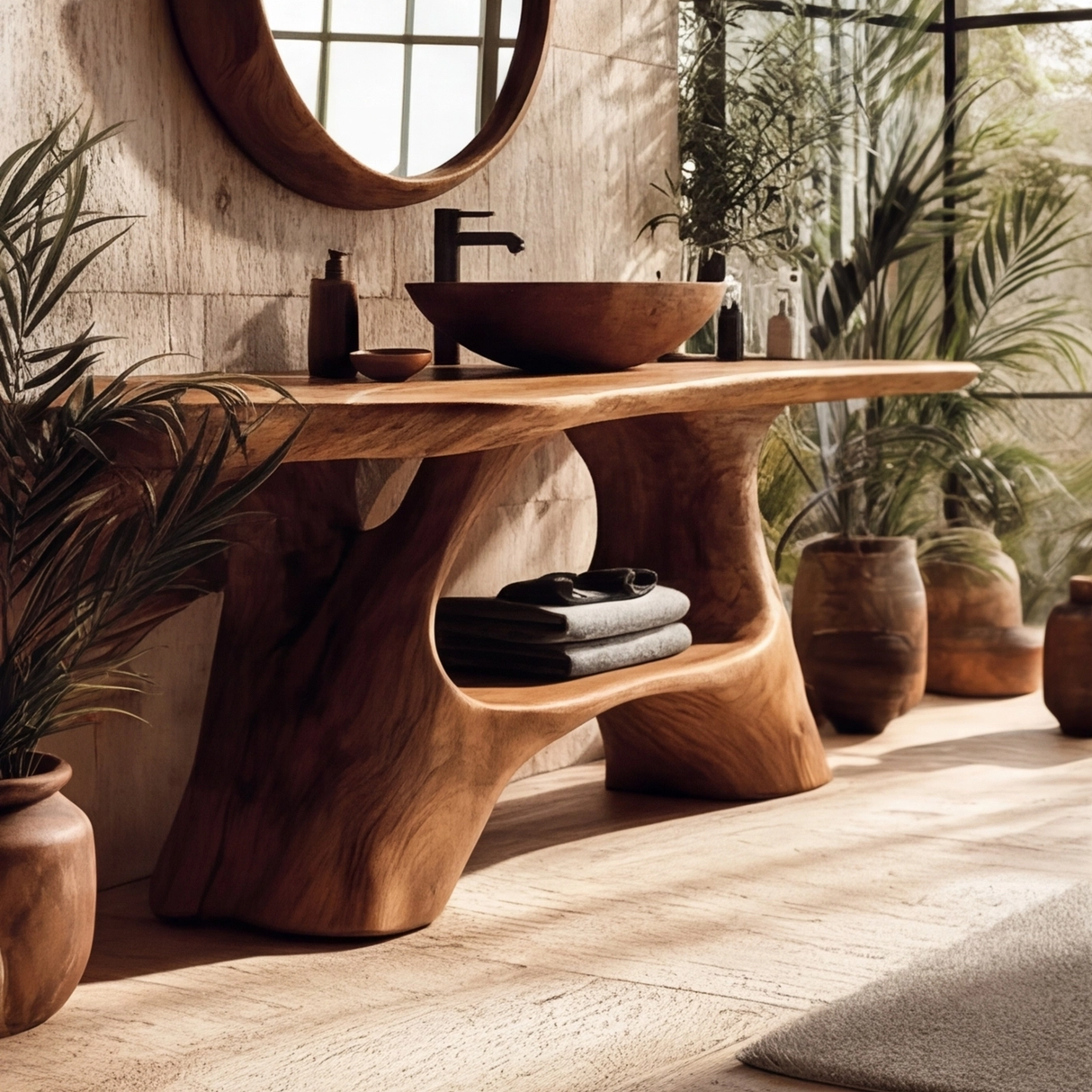 Aroven Sculpted Solid Wood Freestanding Bathroom Vanity with Open Storage - Timberustic Freestanding Bathroom Vanity with Open Storage