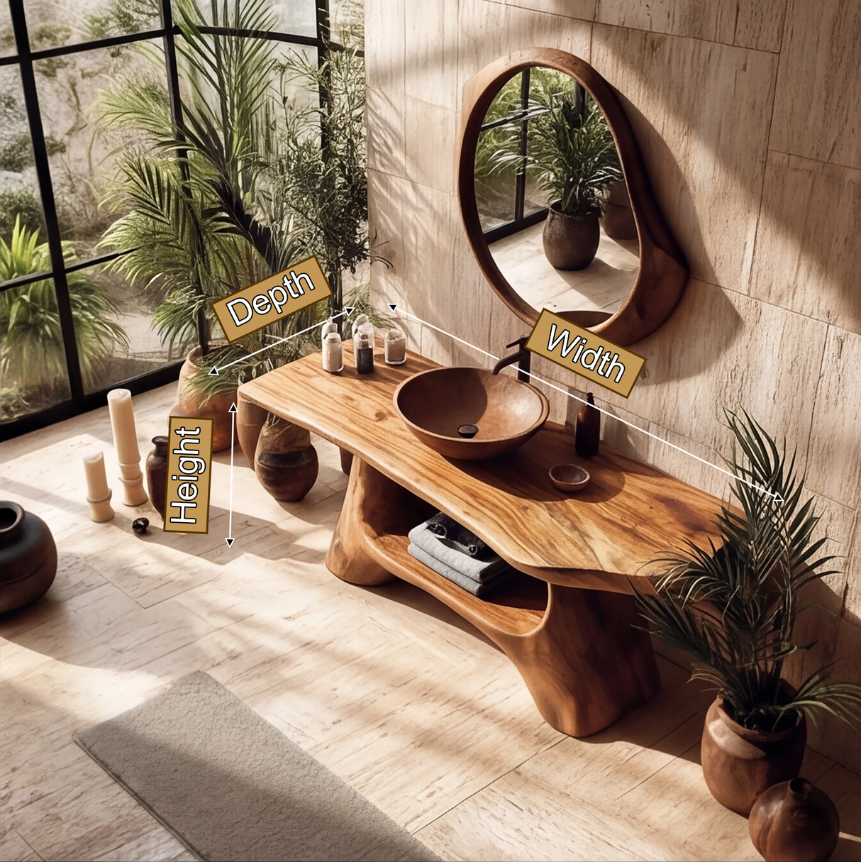 Aroven Sculpted Solid Wood Freestanding Bathroom Vanity with Open Storage - Timberustic Freestanding Bathroom Vanity with Open Storage