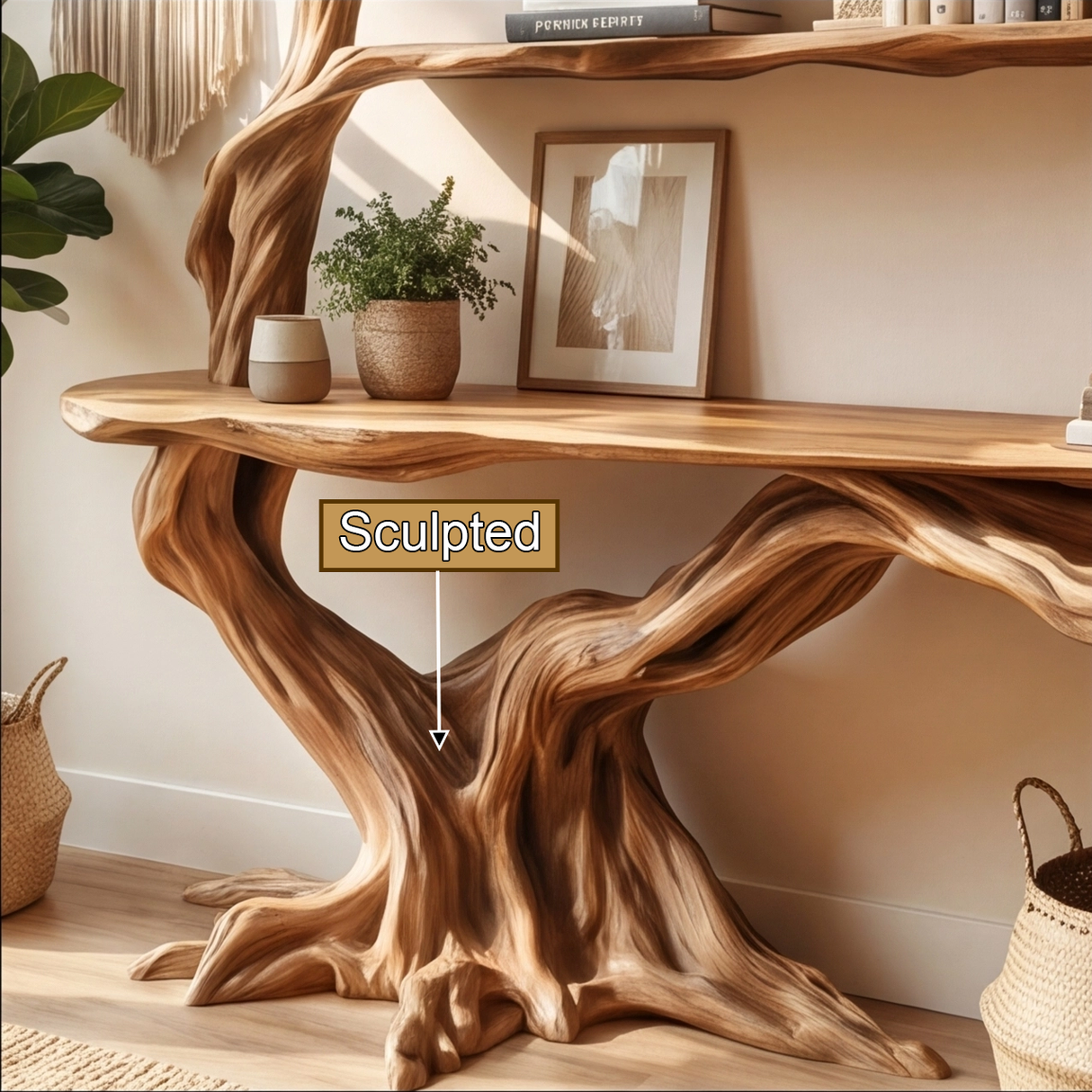 Arvella Sculpted Solid Wood Console Table with Shelves - Timberustic Console Table with Shelves