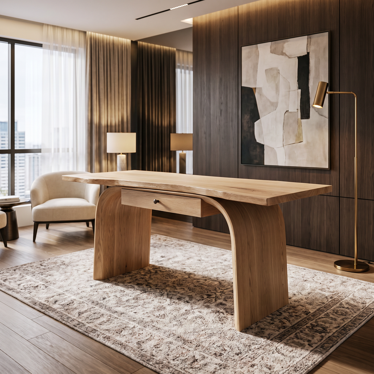 Arvello Handcrafted Solid Wood Desk with Drawers Natural Oak - Timberustic Desk With Drawers