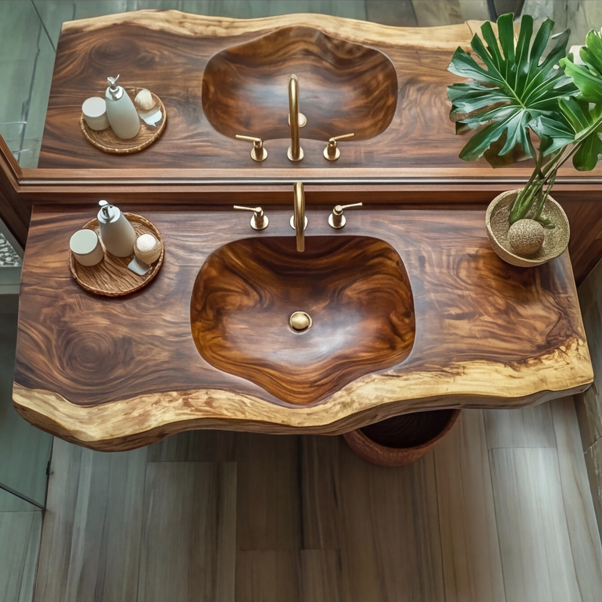 Arvessa Live Edge Solid Wood Floating Bathroom Vanity with Integrated Sink SPA256586 - Timberustic Floating Bathroom Vanity with Integrated Sink