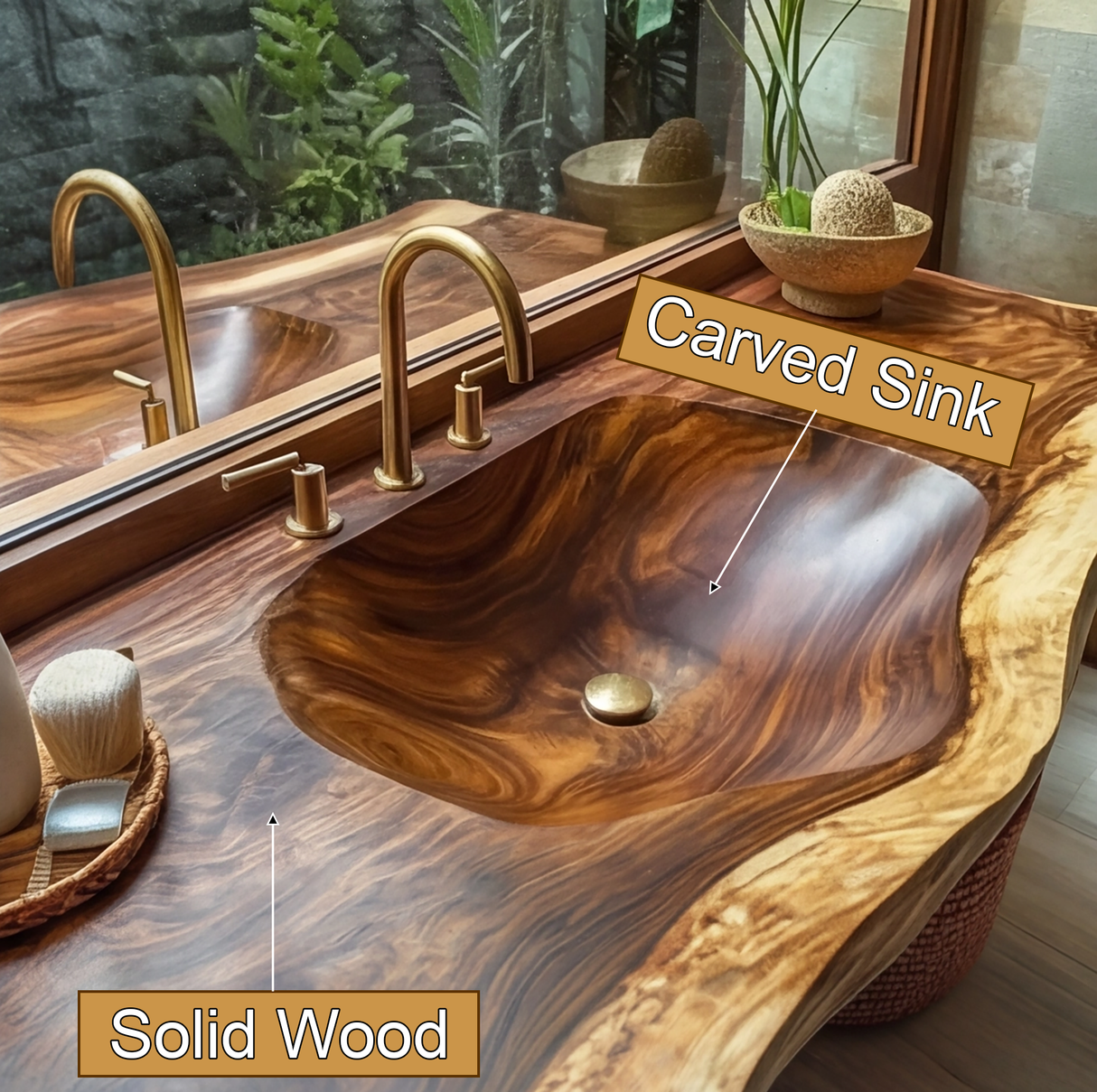 Arvessa Live Edge Solid Wood Floating Bathroom Vanity with Integrated Sink SPA256586 - Timberustic Floating Bathroom Vanity with Integrated Sink