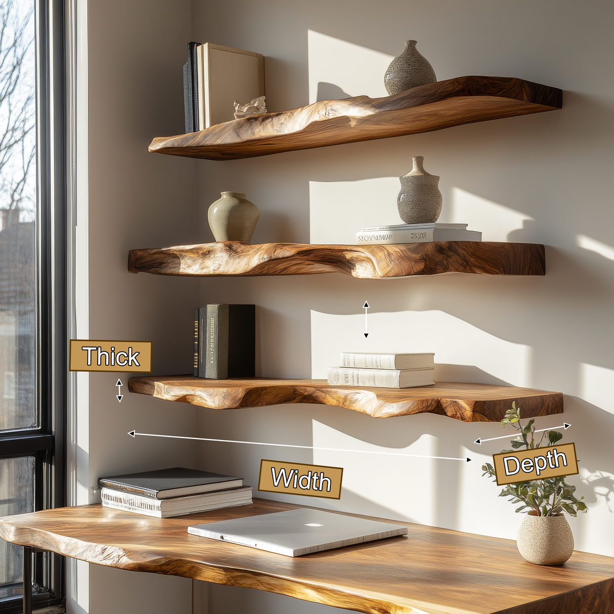 Arvessa Live Edge Solid Wood Floating Shelf SPA369495 - Timberustic Floating Shelf
