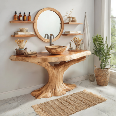 Arveth Sculpted Solid Wood Freestanding Bathroom Vanity with Open Storage - Timberustic Freestanding Bathroom Vanity with Open Storage
