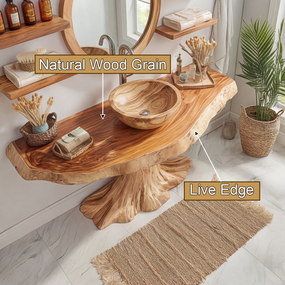 Arveth Sculpted Solid Wood Freestanding Bathroom Vanity with Open Storage - Timberustic Freestanding Bathroom Vanity with Open Storage