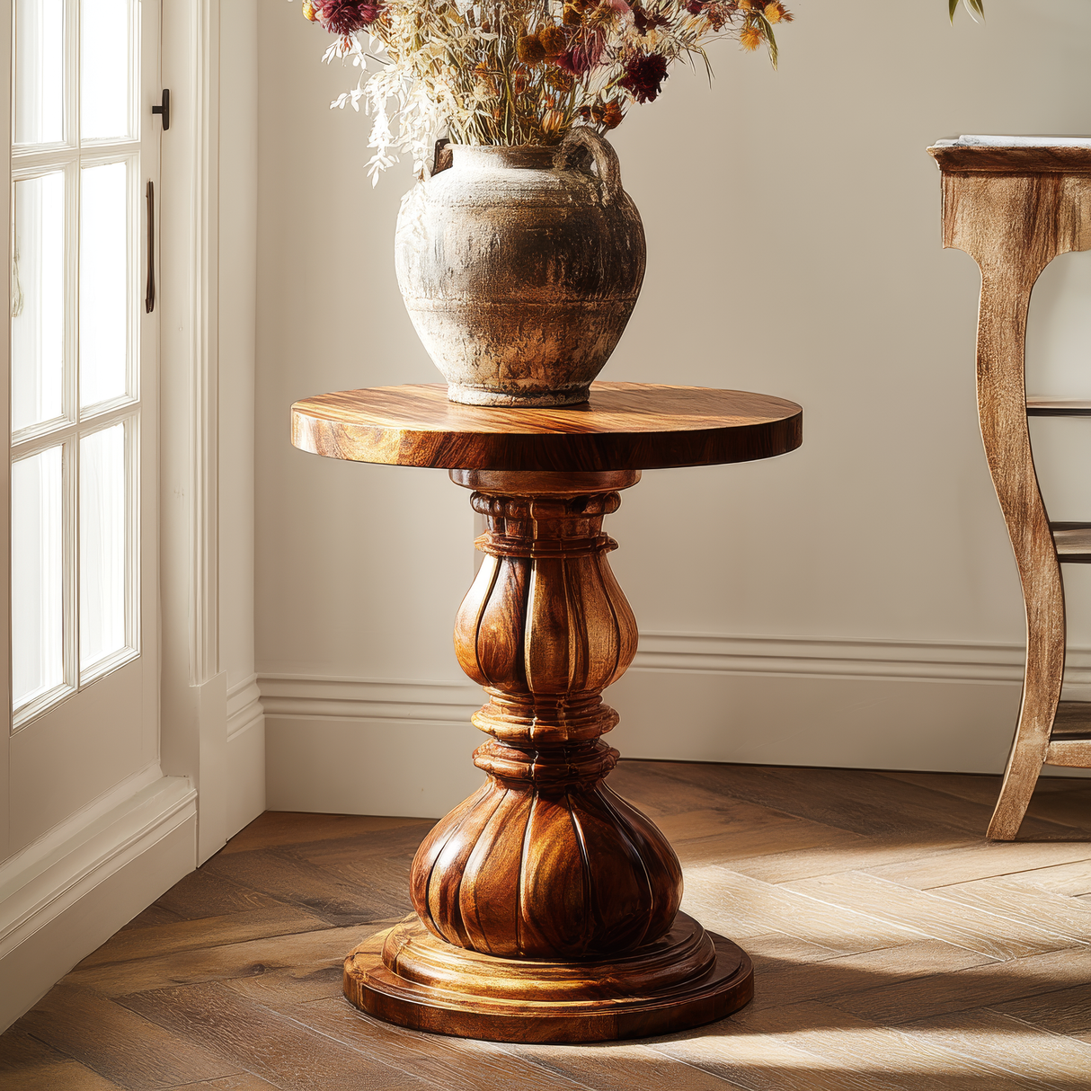 Arvethon Solid Wood Pedestal Stand - Timberustic Pedestal Stand